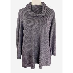 Easywear by Chico's 1 (US M) Cowl Neck Top Purple Silver Sparkly 3/4 Sleeve